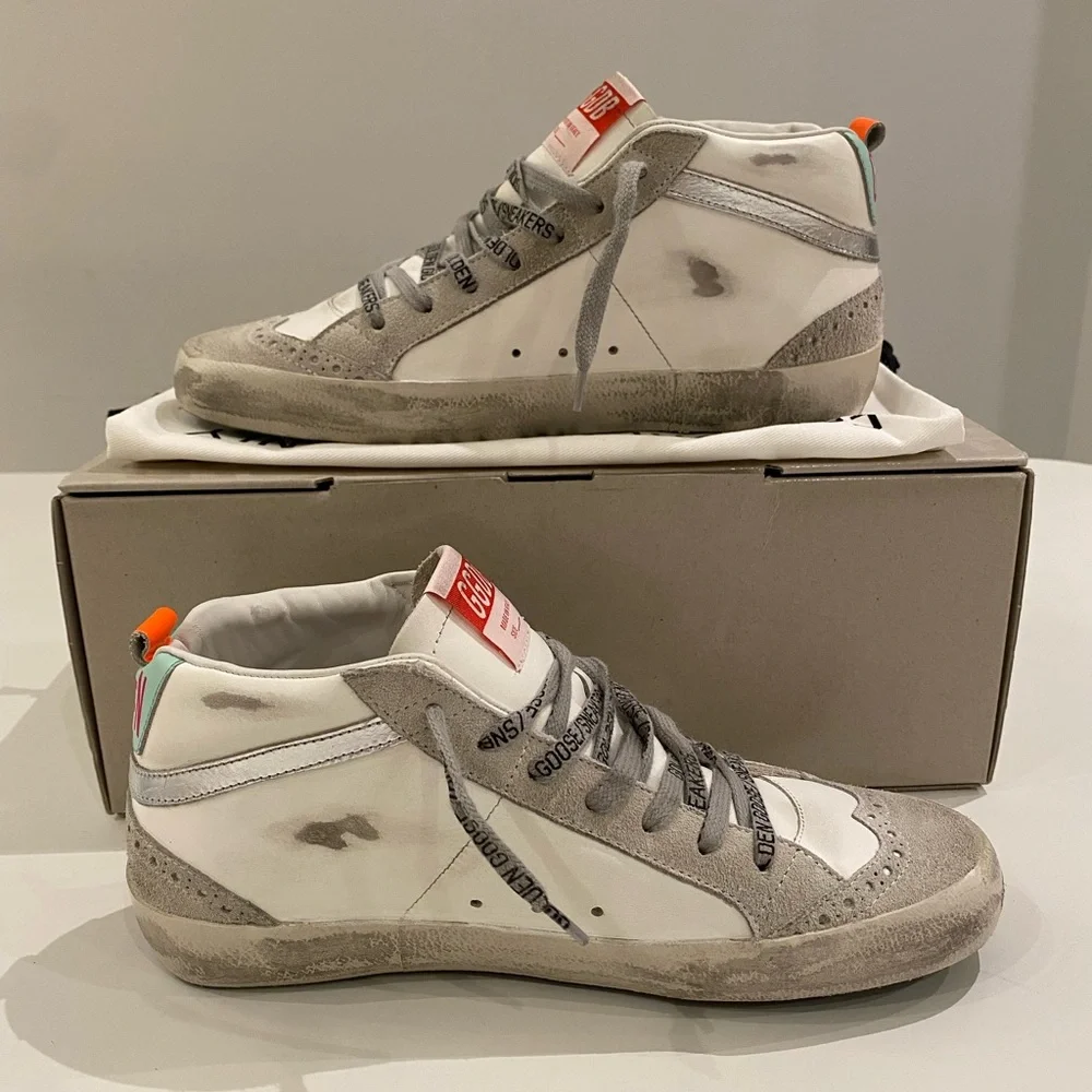 Golden Goose Mid Star Sneaker in White/Ice/Turquoise sz 38 New in Box - Picture 5 of 14